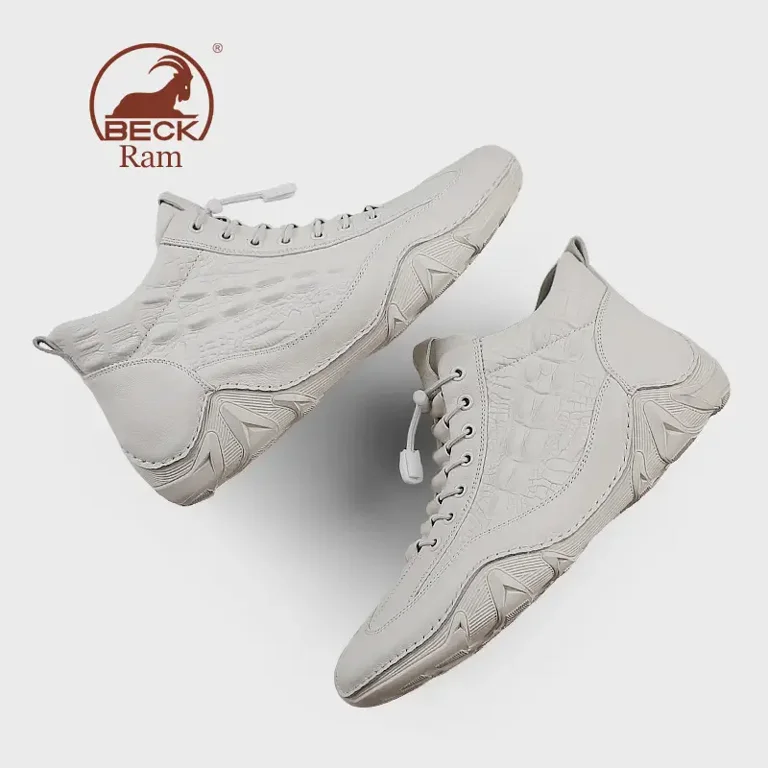 靴 BECK BECK Men's Genuine Leather Crocodile Pirnt High Top Casual Shoes