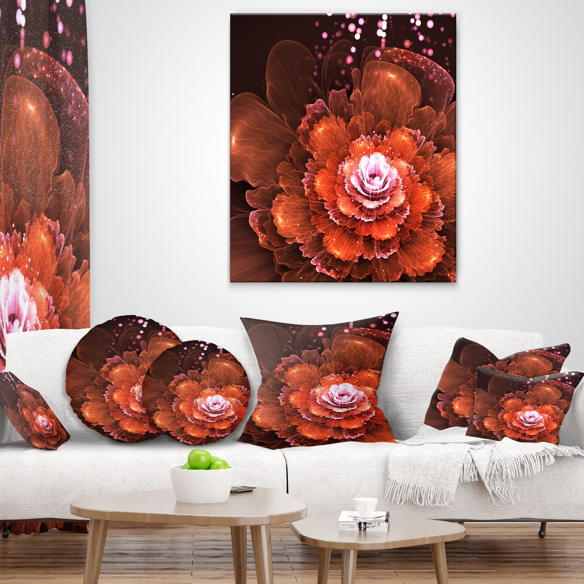 Designart Fractal Orange Flower - Floral Throw Pillow - 12x20