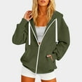 thumbnail image 2 of XIAOCHA Womens Hoodies White Drawstrings Zip Up Hooded Jacket Loose Fit Long Sleeve Kangaroo Pocket Solid Color Streetwear Coat Green, 2 of 4