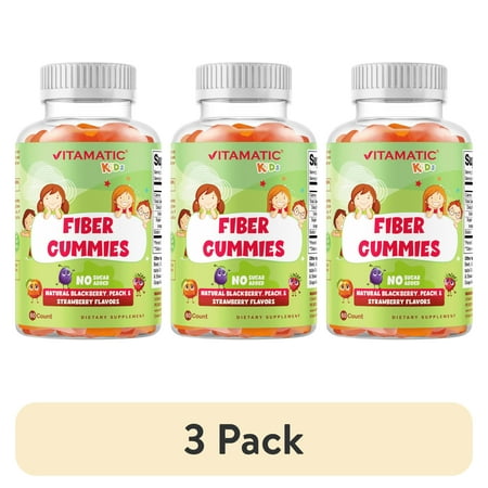 (3 pack) Vitamatic Kids Prebiotic Fiber Gummies for Adults - 4G Fiber Extra Strength - Zero Sugar Added - 60 Pectin Based Gummies - Digestive Health & Regularity Support