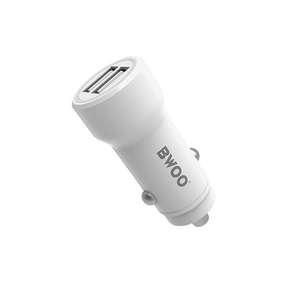 BWOO - Chargeur de Voiture avec 2 Ports USB, 12-24V, 18W + 5V Sortie 2.4A, Blanc