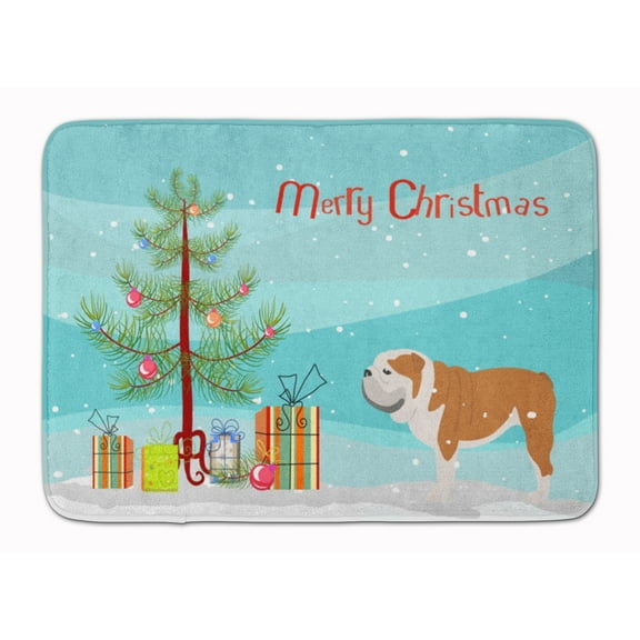English Bulldog Merry Christmas Tree Machine Washable Memory Foam Mat