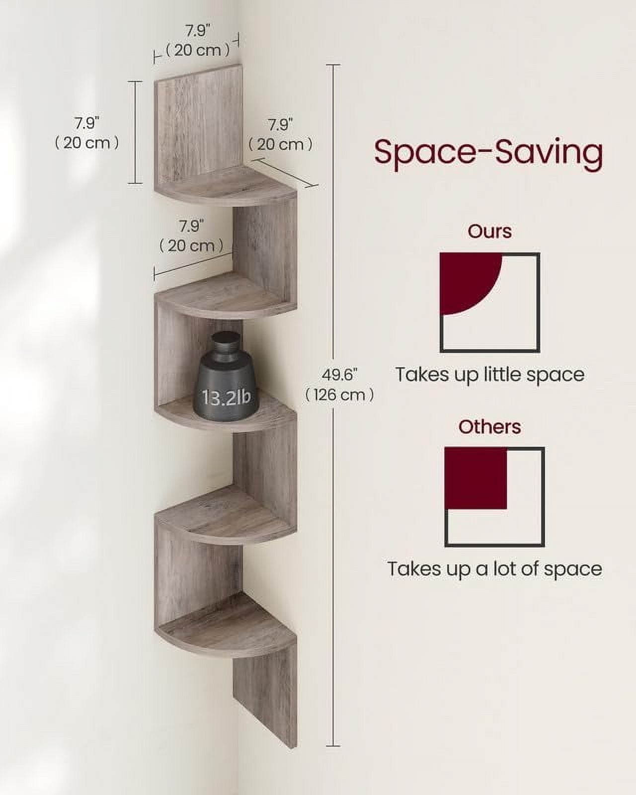 Corner Shelf Wall Mount 5-Tier Floating Corner Bookshelf Plant Shelf for Bedroom Living Room Bathroom Home Office Heather Greige