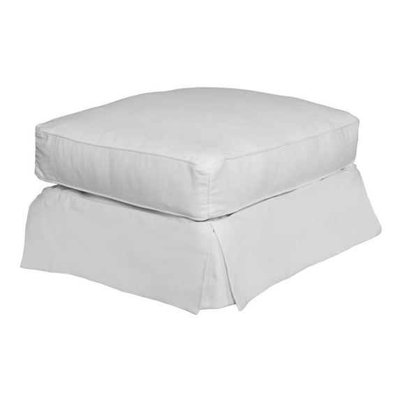 Sunset Trading Americana Box Cushion Cotton Slipcovered Ottoman in Warm White