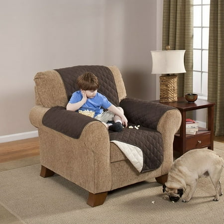 Reversible Quilted Furniture Protector Chair Couch Pets Slip Cover Brown &