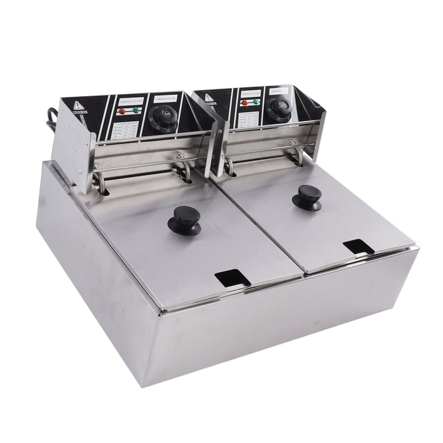 Commercial Deep Fryer, 6L Electric Deep Fryer, Adjustable Temperature Stainless Steel Dual Electric Fryer with Basket, Electric Countertop Fryer for Restaurant and Home