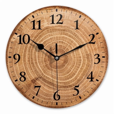 10 Inch Wall Clock Battery Operated Square Clock for Office, Kitchen, Outdoor, Living Room, Brown Tree Trunk Cross Section
