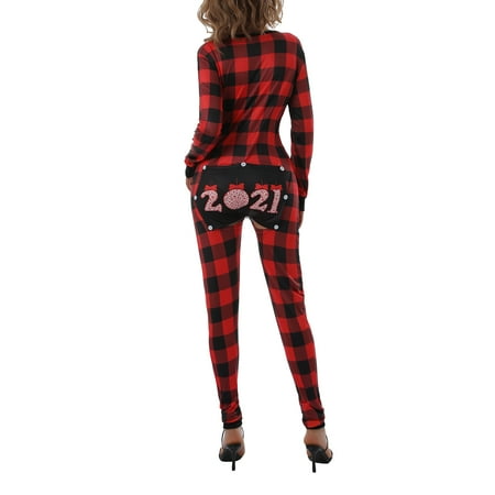 

QILINXUAN Family Christmas Pjs Matching Sets Baby Christmas Matching Jammies for Adults and Kids Holiday Xmas Sleepwear Set Female Jumpsuit Plaid Deep V-Neck Long Sleeve Romper Homewear
