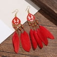 thumbnail image 4 of KDSJSXW Earrings for Sensitive Ears 1 Pair Women Faux Feather Earrings Vintage Earrings Long Drop Dangle Earrings With Design Alloy Women Fashion Long Earrings for Daily Wear (Red,One Size), 4 of 4