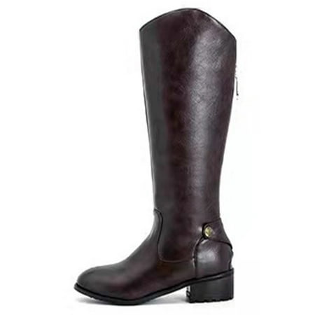 

Fangasis Womens Fashion Winter Knee High Shoes Low Heel Casual Tall Boot Office Non Slip Round Toe Riding Boots Dark Brown 8