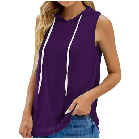Mrat Camisoles with Built In Bra Women s Round Neck Loose Oversized Sports Hoodie Tops Backless Tank Tops for Women S-569 Purple L