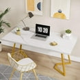 thumbnail image 5 of Finmind Modern Home Office Desk, Adult Study Writing Table with Metal Legs, White & Gold, 55.11" L x 31.49" D x 29.52" H, 5 of 7