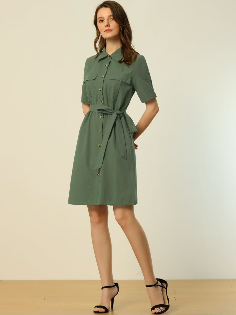 army green shirt dress outfit Helene Mini Shirt Dress main image 1