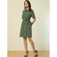 thumbnail image 3 of DARING DIVA Collared Short Sleeve Pocket Belt Button up Shirt Dress XS Army Green, 3 of 6