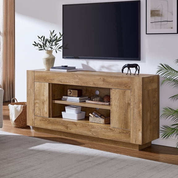 KeyWhat 70" Modern Farmhouse TV Stand for TVs up to 80", Open Storage & Adjustable Shelves