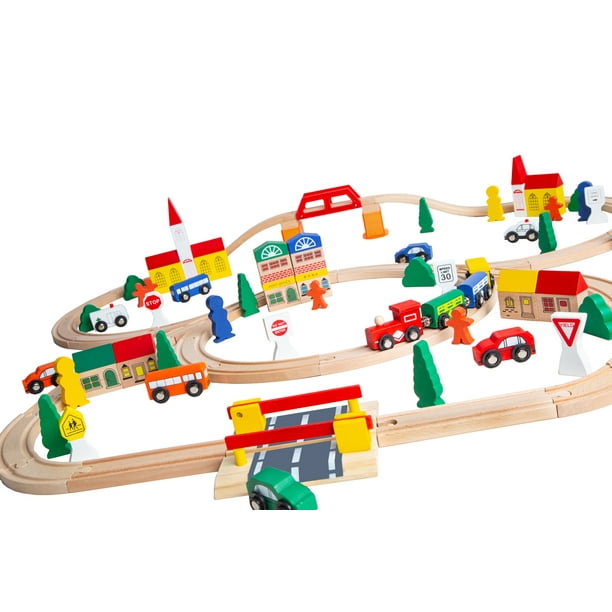 100-Piece Orbrium Toys Triple-Loop Wooden Train Set Fits Thomas Brio Chuggington - Walmart.com