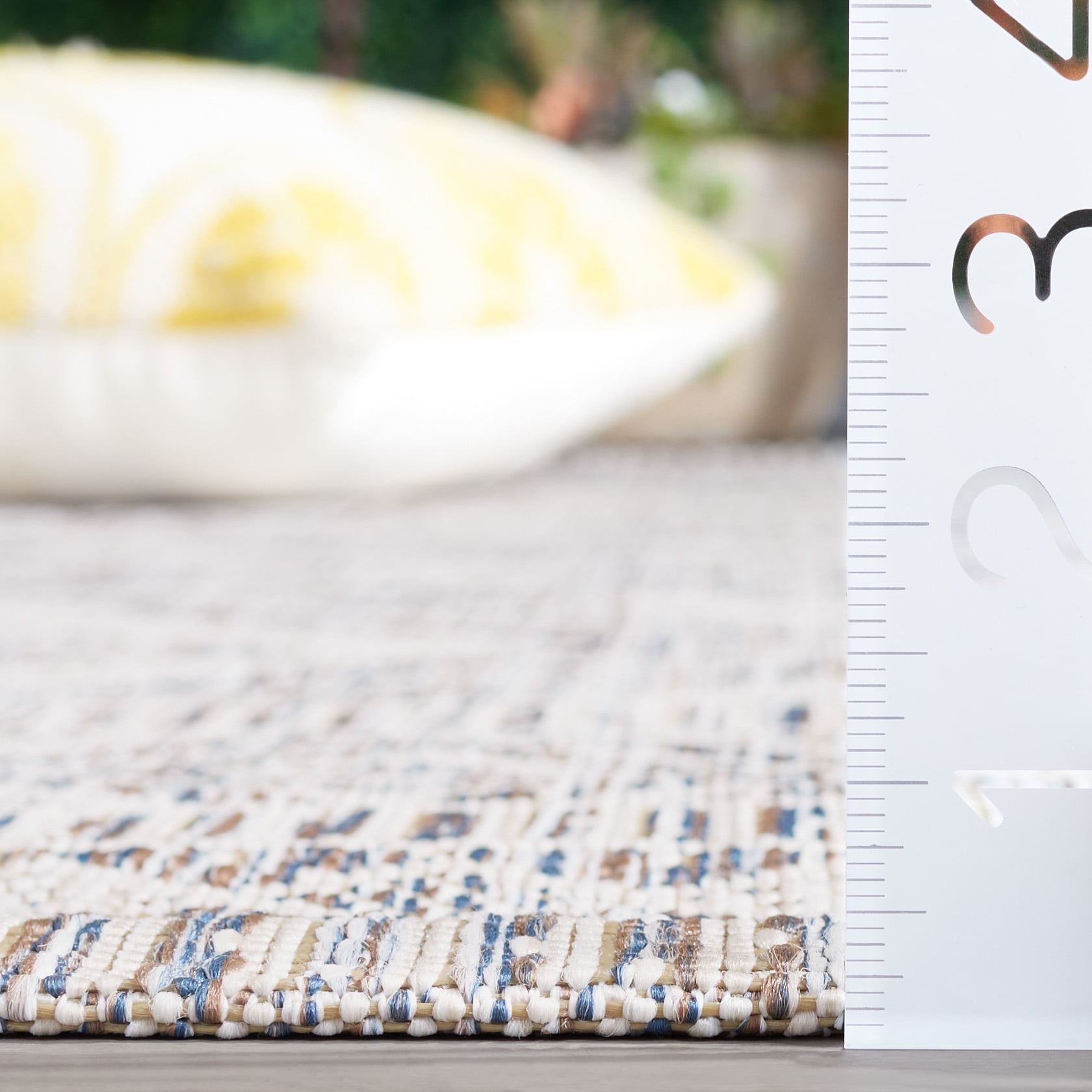 SAFAVIEH Courtyard Wyatt Geometric Indoor/Outdoor Area Rug, Ivory Blue/Beige, 5'3" x 7'7"