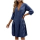thumbnail image 1 of Vestido de Verano 3/4 Manga para las Mujeres Cuello en V Lino Vestido Suelto, Suelto Vestido Fluido para las Mujeres con Bolsillos Color Sólido, 1 of 7