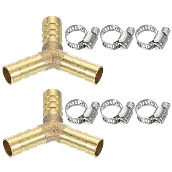 3/8" Brass Hose Barb Fitting, Y Type Barb Union Fittings Splicer with Clamp,Gold 5 Set