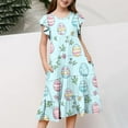 thumbnail image 5 of 6-15Y Girls' Summer Smocked Ruched Princess Ruffled Short Sleeves Tiered Gradient Skirt Round Neck Multi-Color Prints Soft A Line Dress, 5 of 5