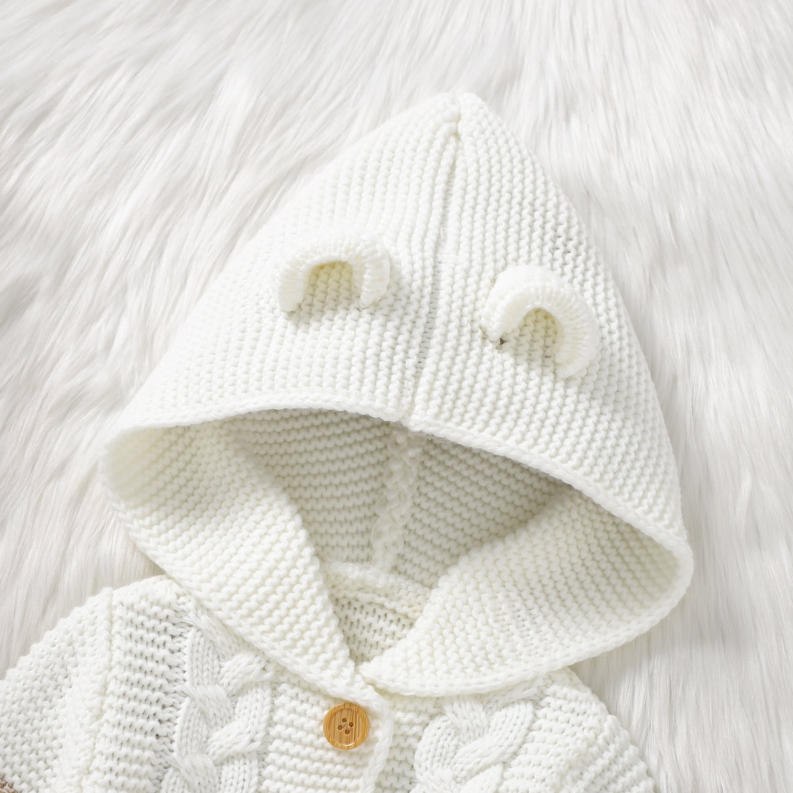 FYMNSI Newborn Baby Girl Boy Hooded Romper Infant Button Down Knitted Jumpsuit Fall Winter Clothes 0-3 Months Khaki
