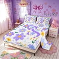thumbnail image 2 of Meiyoeat Kawaii Summer Daisy Queen Sheet for Women Girls, Cartoon Monogrammed S Queen Sheet Sets, Purple Yellow, 4-Piece, 2 of 5