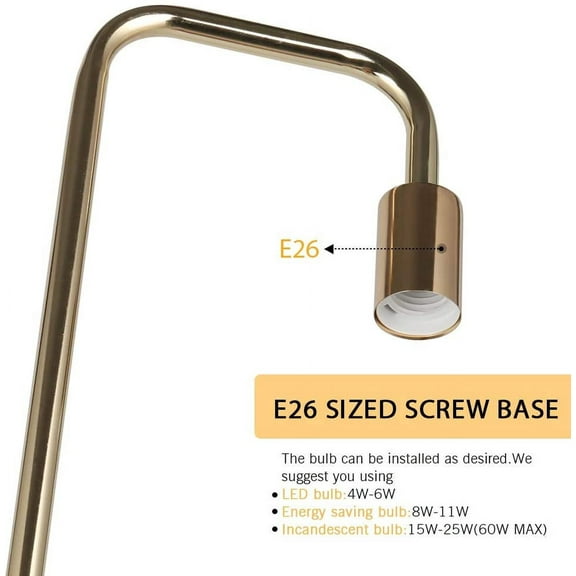 Gold Minimalist Metal Industrial Floor Lamp With White Marble Base