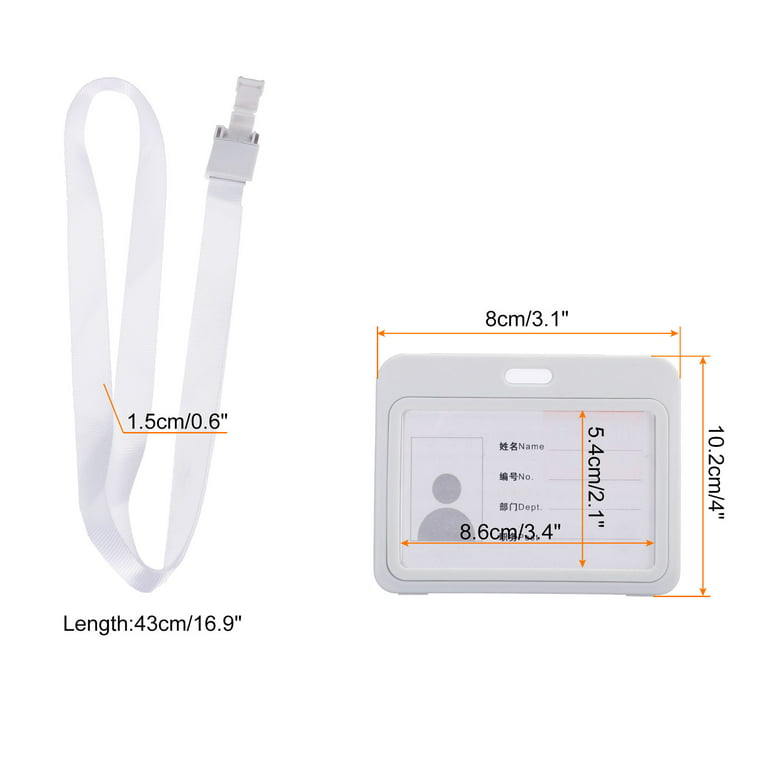 Uxcell 10.2X8CM Horizontal Clear Window ABS ID Badge Holder with Lanyard White