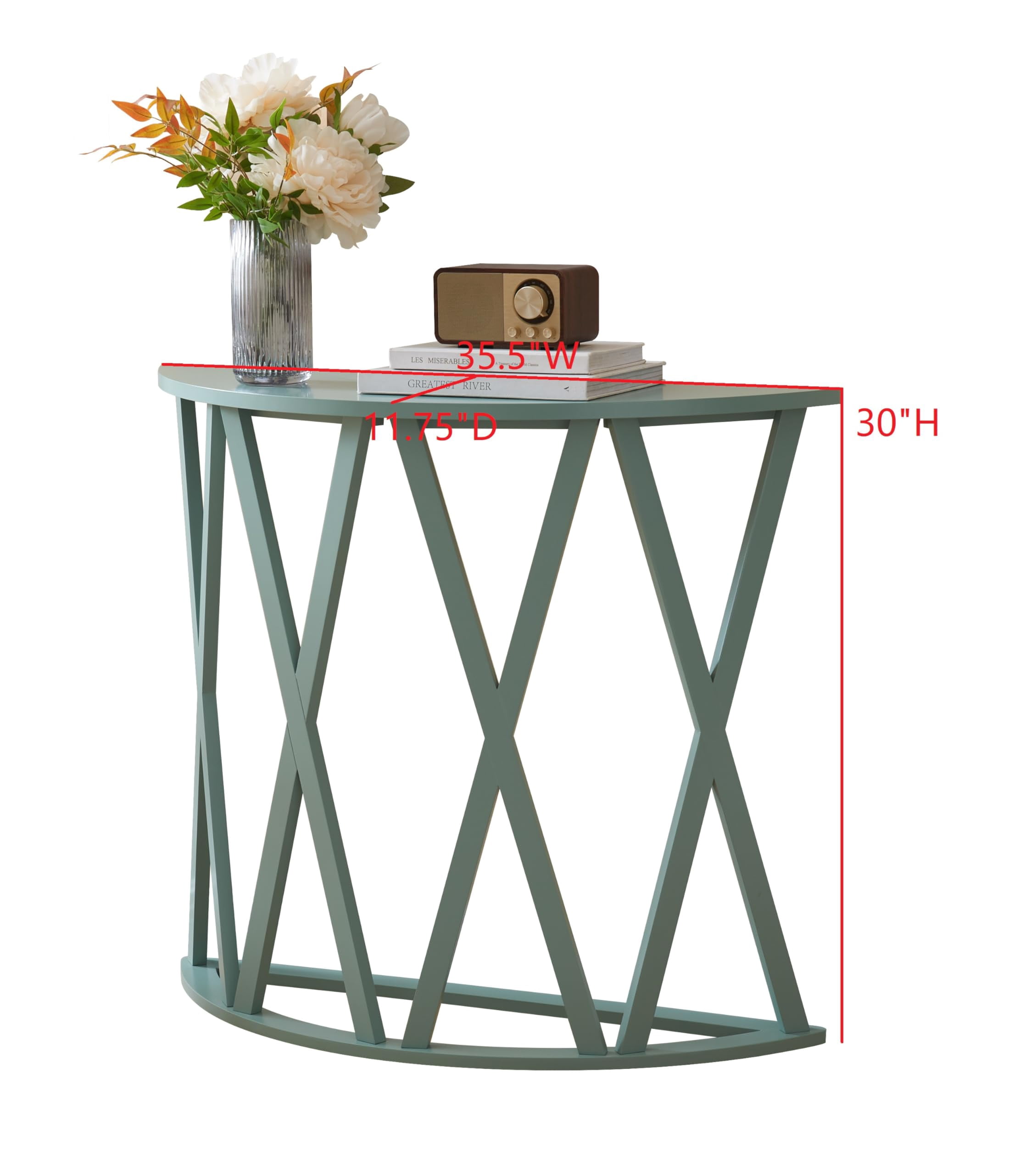 Kings Brand Furniture Vienna Half Moon Wood Console Table for Entryway, Accent Sofa Table for Living Room, Hallway, Foyer, Entrance, Ice Blue