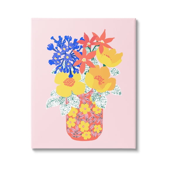 Stupell Industries Modern Patterned Flowers Botanical & Floral Painting Gallery Wrapped Canvas Art Print Wall Art, 16 x 20