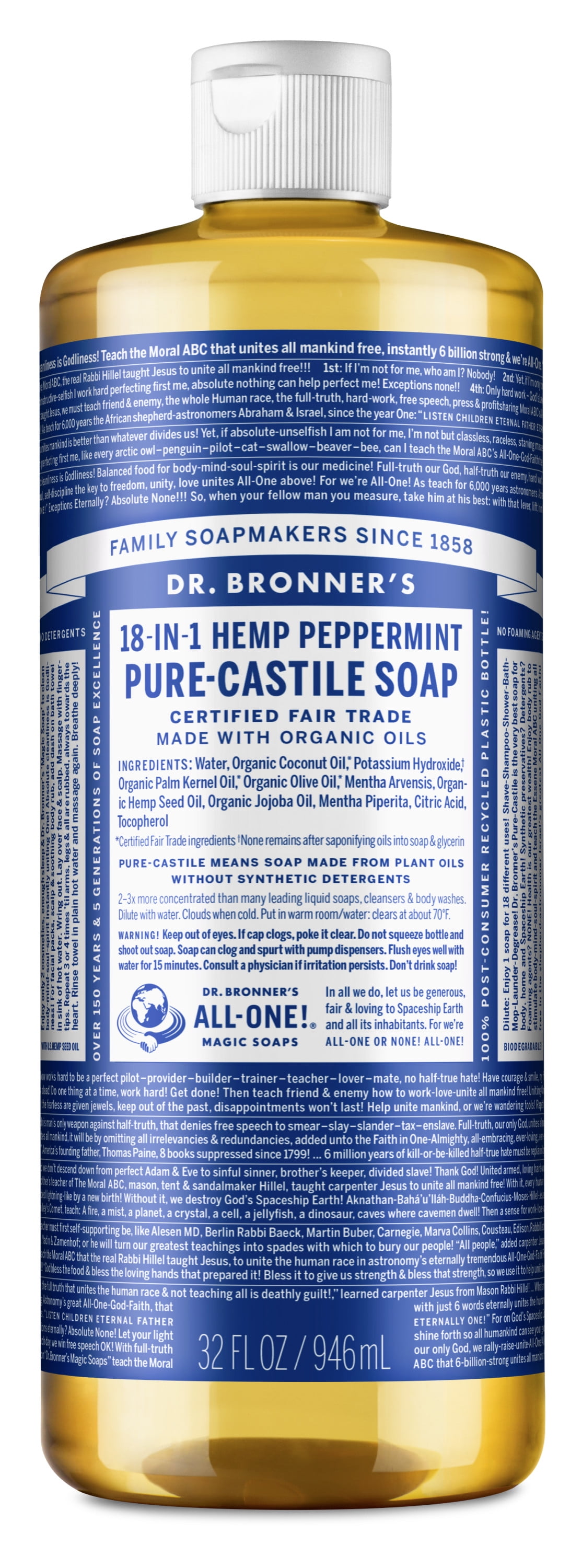 Dr. Bronner's Pure-Castile Liquid Soap  Peppermint  32 oz