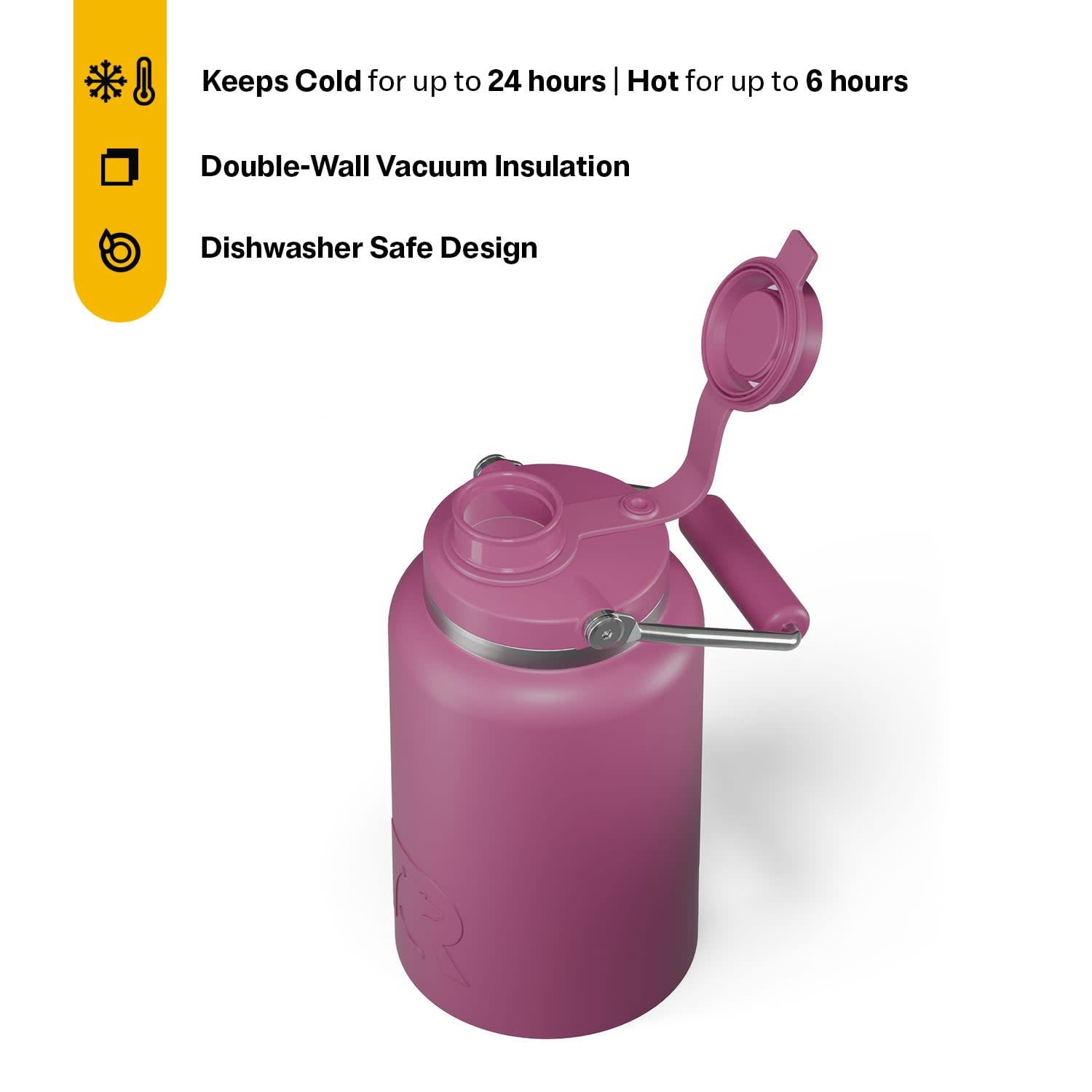 RTIC Half Gallon Ceramic Lined Insulated Outback Water Bottle Jug, Leak Proof, Orchid
