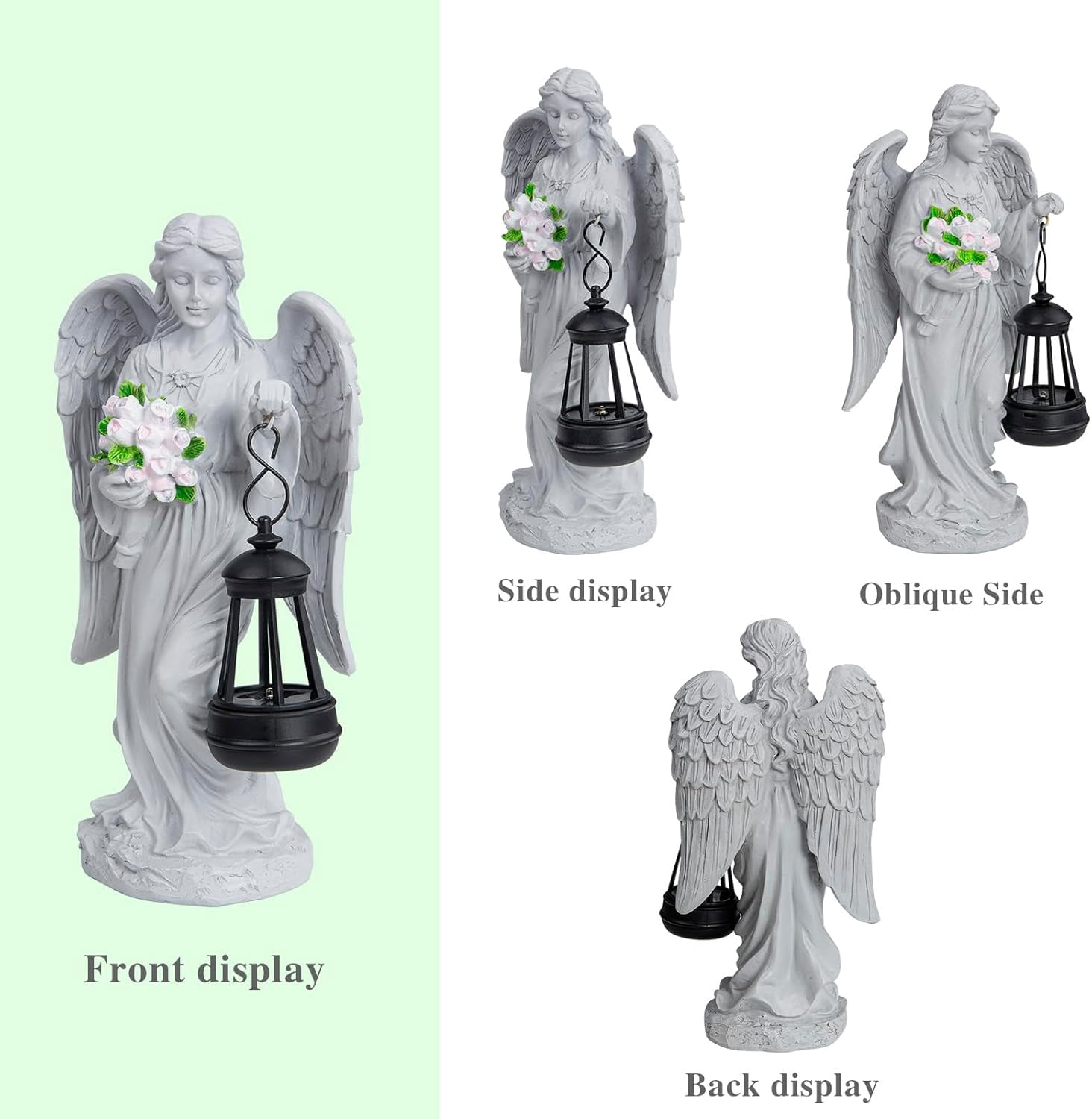 Holding Flowers Angel Garden Statue,Memory Guardian Waterproof Outdoor Solar Garden Decor with Warm Light,Praying Angel Figurine Sculpture for Lawn Yard Patio,Sympathy Gift