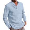thumbnail image 4 of POINTERTECK Men Solid Round Neck Shirt Loose Long Sleeve Blouse, 4 of 4