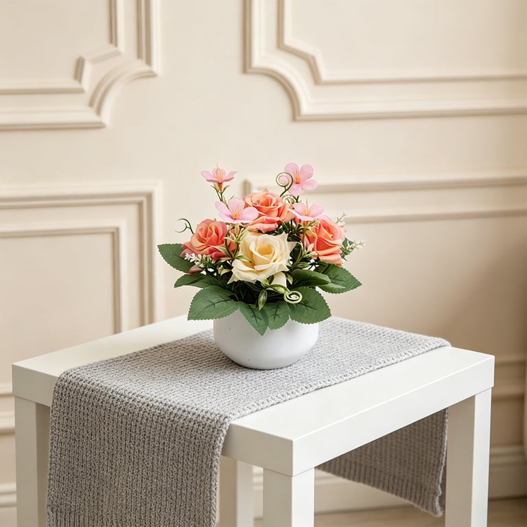 Artificial Rose Potted Plant In White Pot Hot Pink Plastic 6.69x6