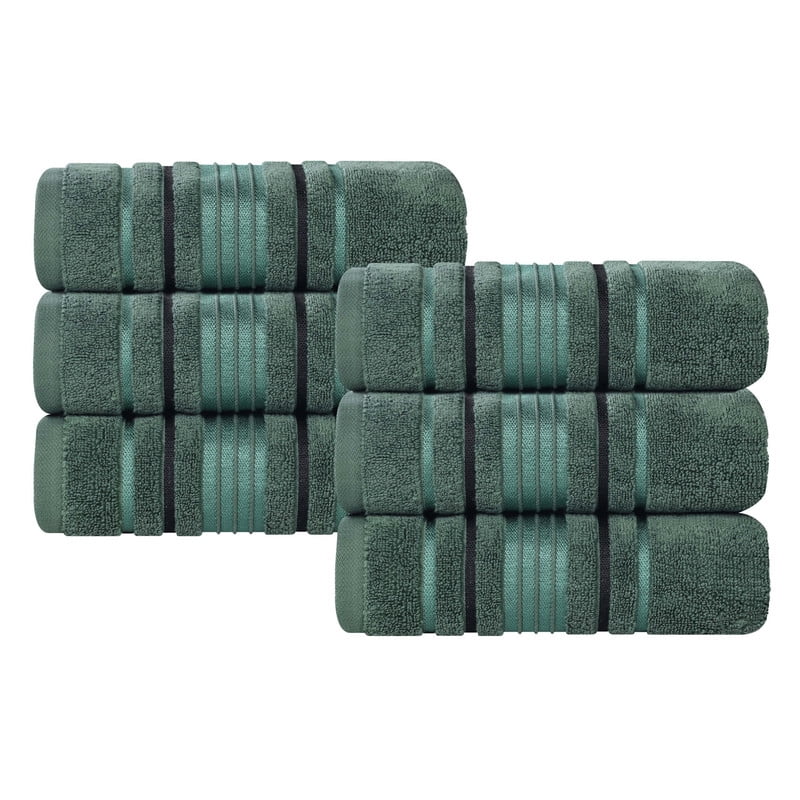 Superior Sadie Zero Twist Cotton Solid Hand Towel, Set of 6, Forest Green