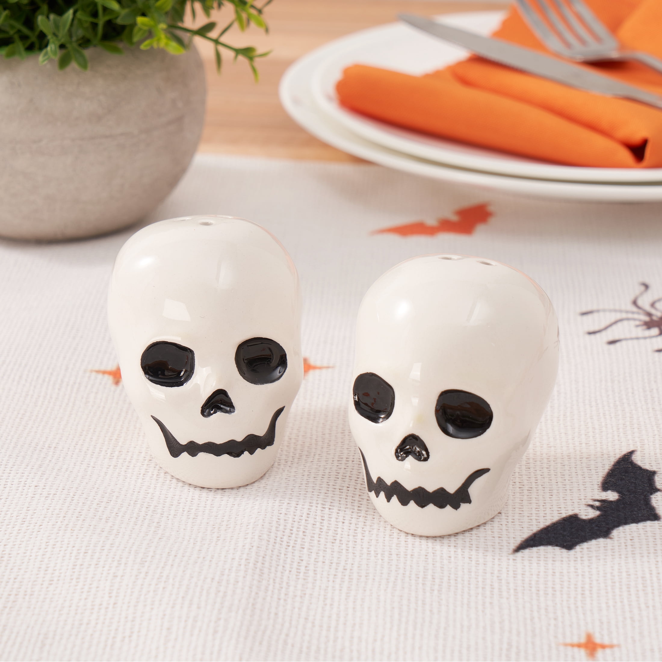Way To Celebrate Skeleton Ceramic Salt Pepper Shakers, Set of 2