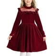 thumbnail image 3 of NAISIBABY Girls Velour Dresses, Pleated Polka Dot Mesh Ruffles Long Sleeve Christmas Party Princess Dresses Wine 9T, 3 of 3