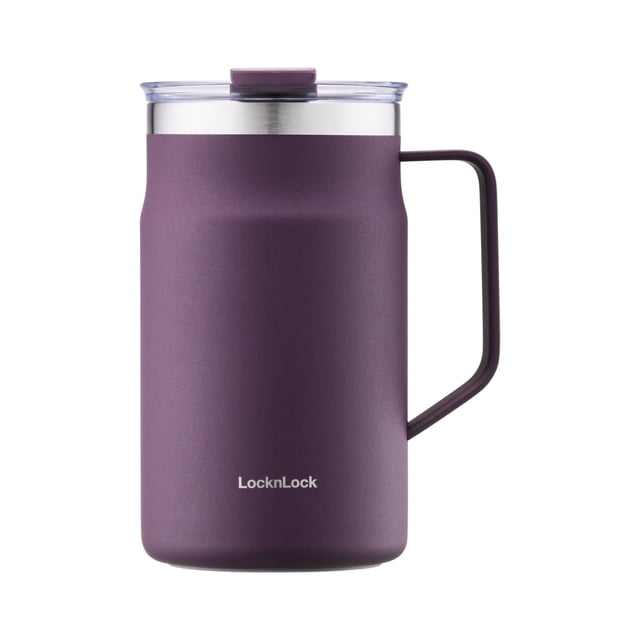 LocknLock Metro Taza Premium de acero inoxidable 18/8 con doble pared aislada con asa, perfecta para mesa con tapa, morado, 20 oz
