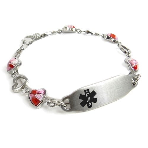 My Identity Doctor Pink Red Millefiori Glass Pre-Engraved /& Customized Diabetes Type II ID Bracelet