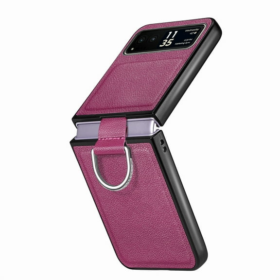 Allytech Motorola Razr 40 Case with Ring Holder, Slim Fit Shell Vintage PU Leather Back Cover Anti-Scratch Shock Resistant Phone Case for Motorola Razr 40 - Purple