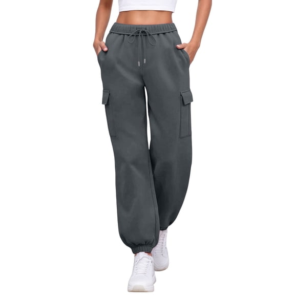 HXWCHs Women's Lined Cargo Sweatpants Loose Fit Athletic Joggers WITH Multiple Pockets for Casual Fall Outfits XL Grey