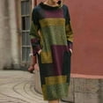 thumbnail image 4 of Zpanxa Fall and Winter Dresses for Women Women Fashion Retro Printed Loose Mid-length Long Sleeve Dress Crewneck Oversized Loose Long Pullover Sweater Dress, 4 of 8