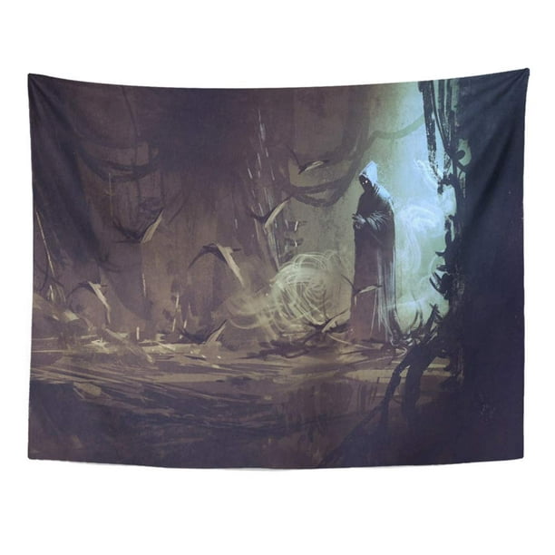 Zealgned Watercolor Fantasy Dark Cloak In Mysterious Forest Wizard Sorcerer Mystery Game Wall Art Hanging Tapestry Home Decor For Living Room Bedroom Dorm 60x80 Inch Walmart Com Walmart Com
