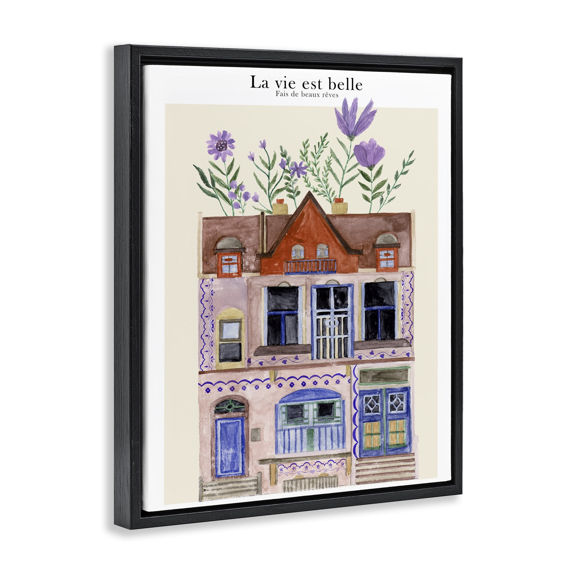 Stupell Industries Blooming City Building Buildings & Architecture Painting Black Floater Framed Canvas Art Print Wall Art, 17 x 21