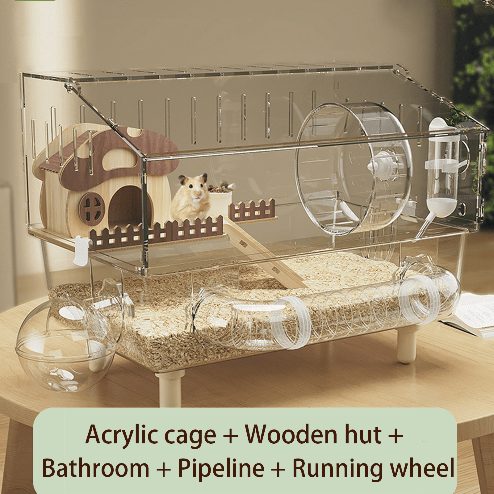 Hamster Cage 8 in 1 with All Accessories, Acrylic Hamster Cages with Full Transparent Viewing, Excellent Ventilation, Castle Habitat, Dwarf Hamster Cage Suitable for Gerbil, Mice, Other Small Animals