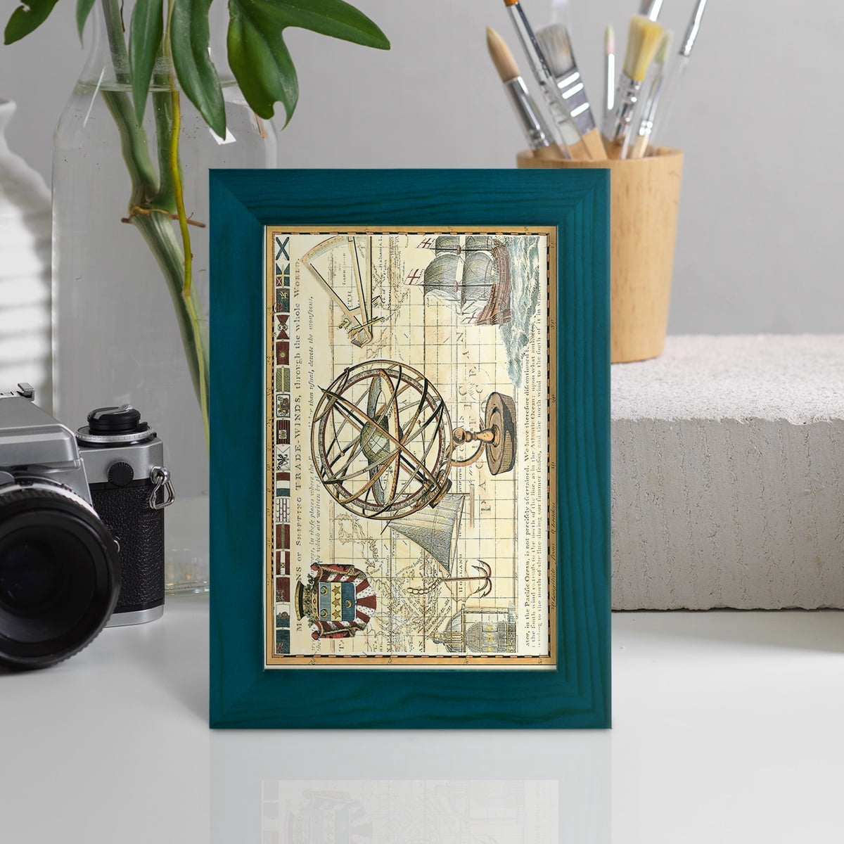 Nautical Map I -Framed Print w/glass-Ocean Blue