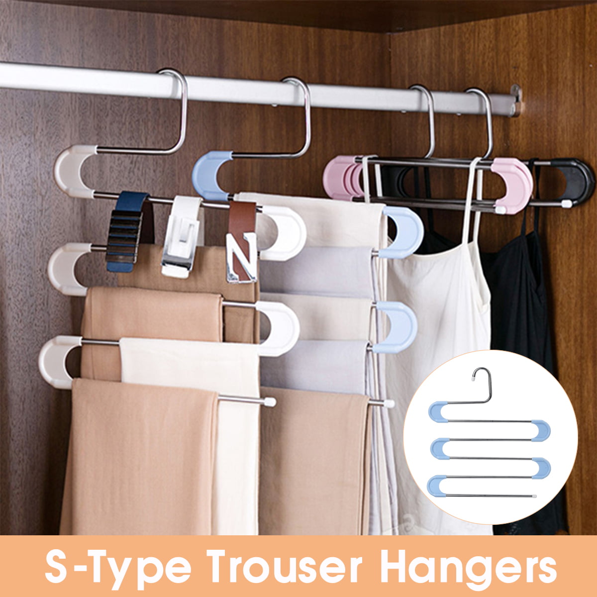 5pcs S Type Clothes Pants Trouser Hanger 5 Layer Storage Rack Closet Space Saver 