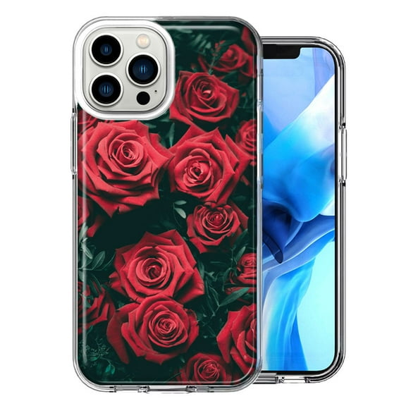 MUNDAZE Case for Apple iPhone 15 Pro Max Slim Hard Shell Soft TPU Hybrid Shockproof Heavy Duty Protective Phone Cover - Red Roses