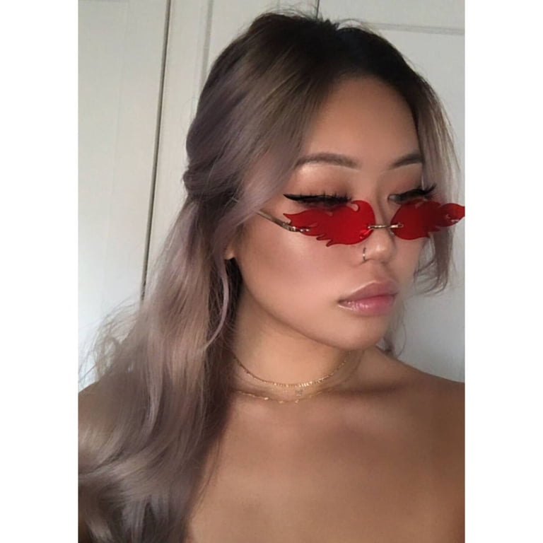 Fire Flame Rimless Sunglasses Multi-color Frameless Rave  display picture 3